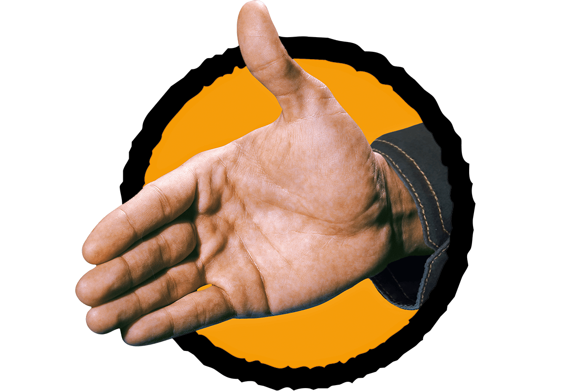 Open hand uit mouw voor een handdruk