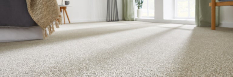 Lichtbeige tapijt in een lichte, modern ingerichte kamer met natuurlijk licht.