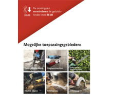 Mogelijke toepassingen van gehoorbescherming: pneumatische hamer, klopboormachine, elektrische heggenschaar, haakse slijper, kettingzaag, cirkelzaag