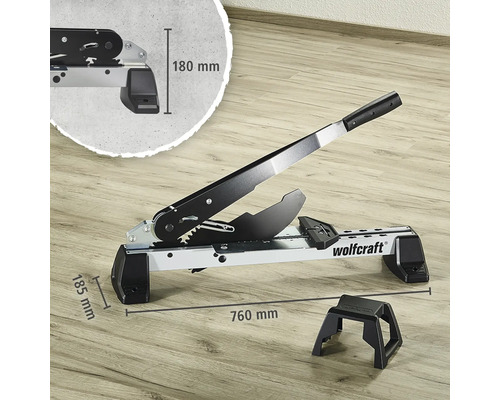 Wolfcraft laminaatsnijder met de afmetingen 760 mm lengte en 185 mm hoogte