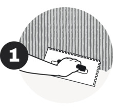 Illustratie van een hand met een lijmkam voor een muur, stap 1