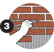 Illustratie van een voeg die wordt bewerkt met een kwast, weergegeven in een cirkel met het cijfer 3.