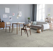 Woonkamer met eettafel, bank en vloerbedekking