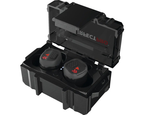 Zwarte Bluetooth oordopjes in oplaadcase