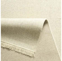 Gedetailleerde weergave van een beige tapijt met franjes
