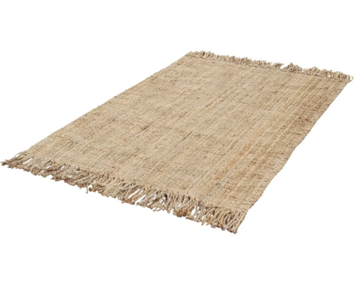 Rechthoekig vloerkleed van jute met franjes