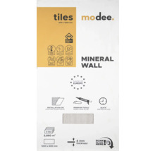 modee Logo. Mineral Wall wandpanelen, 1200 bij 600 millimeter, 4 millimeter dik. Kenmerken: watervast, slagvast, gemaakt in Europa.
