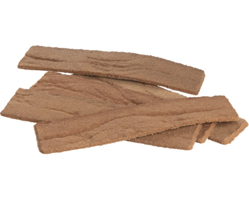 Flexibele steenstrips met een gestructureerd oppervlak voor wandbekleding.