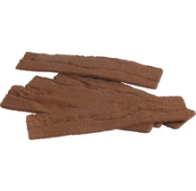 Gestructureerde bruine steenstrips met een zanderig oppervlak voor wanddecoratie.