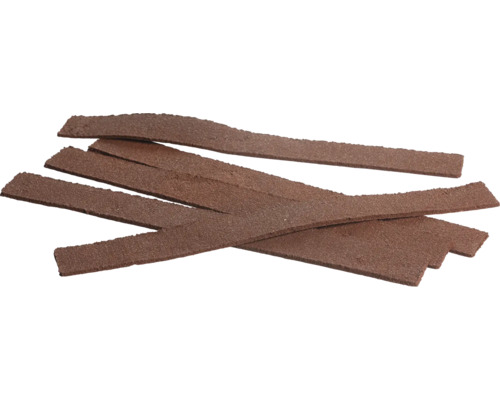 Bruine schuurpapierstrips met een grove korrel.