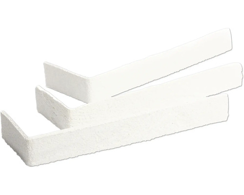 Witte hoeksteenstrips met een gestructureerd oppervlak voor wandbekleding.