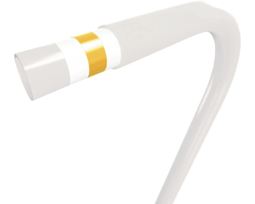 Witte gebogen verwarmingsstaaf met goudkleurige ring voor radiatoren.