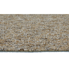 Detailopname van een lussenpooltapijt met een gemêleerde bruin-beige textuur.