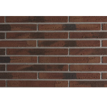 Gestructureerde bakstenen muur met onregelmatige baksteenstrips in halfsteensverband.