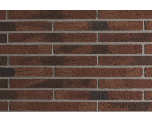 Gestructureerde bakstenen muur met onregelmatige baksteenstrips in halfsteensverband.