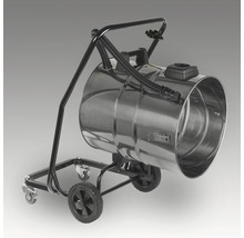 Industriële stofzuiger van roestvrij staal op een chassis met wielen