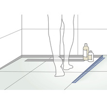 Illustratie van een douchegoot in een badkamer met tegelvloer