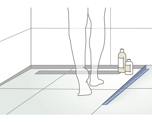 Illustratie van een douchegoot in een badkamer met tegelvloer