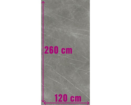 Grote grijze wandtegel met marmerstructuur, 260 cm hoog en 120 cm breed