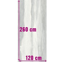 Decoratieve plaat met afmetingen van 260 bij 120 centimeter.