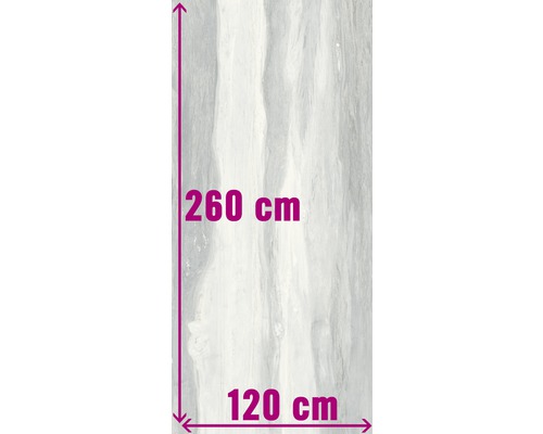 Decoratieve plaat met afmetingen van 260 bij 120 centimeter.