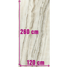 Keramische tegel met afmetingen van 260 bij 120 centimeter.