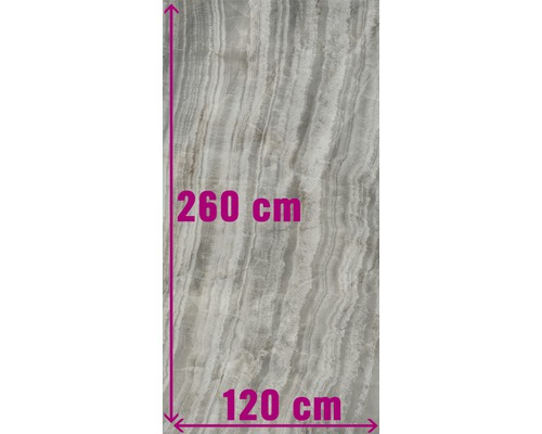 Grote wandtegel met afmetingen van 260 cm bij 120 cm.