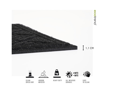 Vuilvangmat met een dikte van 1,1 cm, geschikt voor buiten, reinigt schoenen van vuil en absorbeert vocht