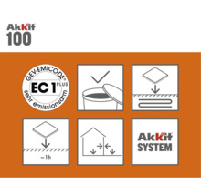 Akkit 100 productdetails: GEV Emicode EC1 Plus zegel, toepassings- en systeemeigenschappen