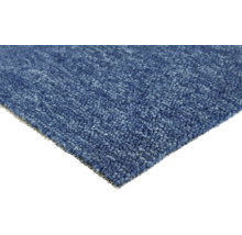 Gedetailleerde close-up van een blauw tapijt met korte pool.