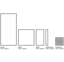 Diverse tegelformaten: 60x120, 60x60, 30x60, 8,5x60 plint en 5x5 mozaïek, antislip R10B, lappato oppervlak