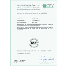 GEV Emicode licentiecertificaat voor het product Schönox ES met emissieklasse EC 1 Plus voor emissiearme bouwproducten.