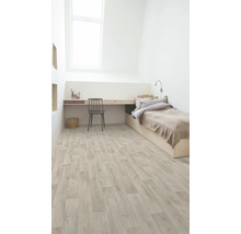 Lichte kamer met houten vloer, bed, bureau en dakraam