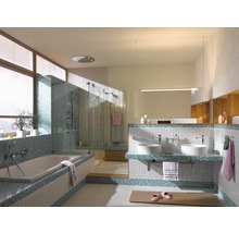 Badkamer met bad, douche, wastafel en tegels