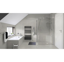 Badkamer met ligbad, douchecabine en handdoekradiator
