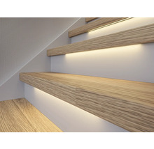 Trap met houten treden en geïntegreerde verlichting