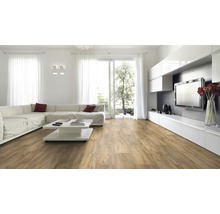 Lichte woonkamer met houten vloer, bank en televisie