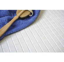 Witte mozaïektegels met borstel en handdoek
