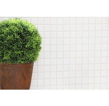 Decoratieve kunstplant in een pot voor een witte mozaïekachtergrond