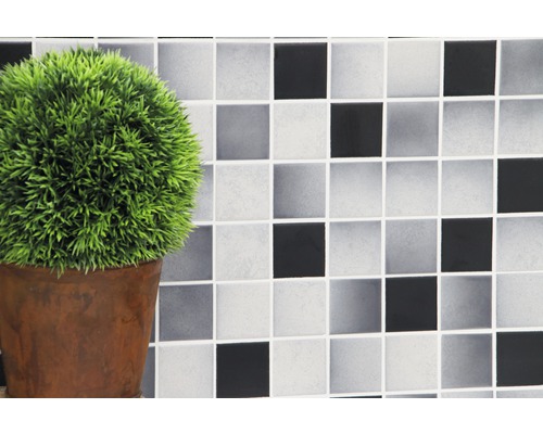 Mozaïektegelwand met potplant