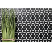 Wand met zeshoekige mozaïektegels en decoratie