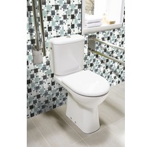 Witte staande toiletpot met steunbeugels in badkamer