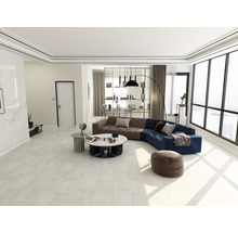 Moderne woonkamer met hoekbank, salontafel en groot raam