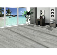 Lichte kamer met laminaatvloer in houtlook, raam met uitzicht op zee en decoratie