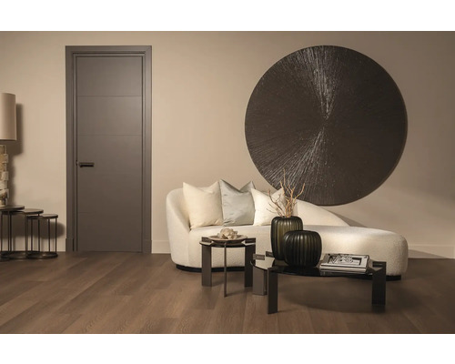 Woonkamer met binnendeur, ligbank en decoratieve elementen voor een stijlvolle ambiance