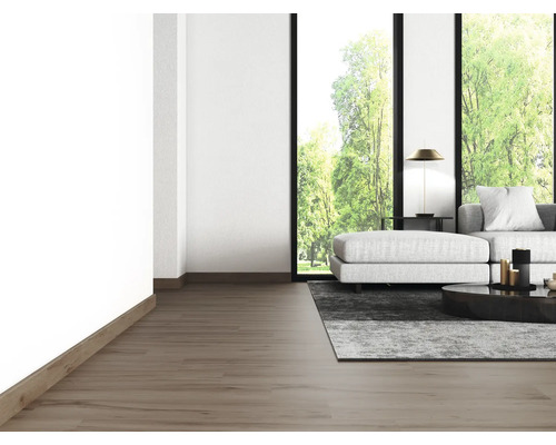 Lichte woonkamer met houten vloer, bank, tapijt en ramen