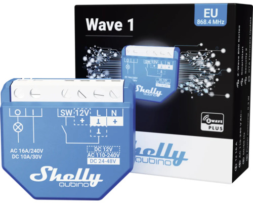 Shelly Qubino Wave 1 smarthome relais met verpakking