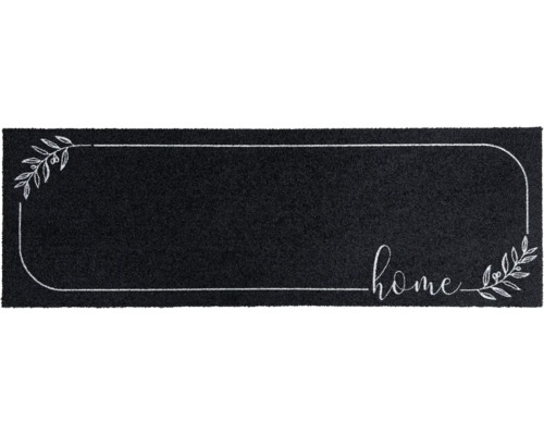 Zwarte deurmat met 'Home' belettering en bloemmotief