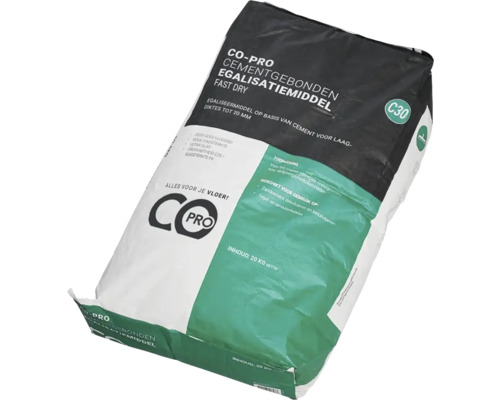 Zak met cementgebonden egalisatiemiddel met een netto gewicht van 20 kilogram.