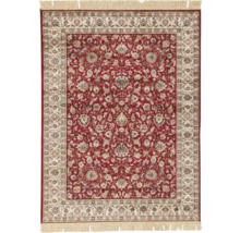 Rood tapijt met bloemmotief en franjes
